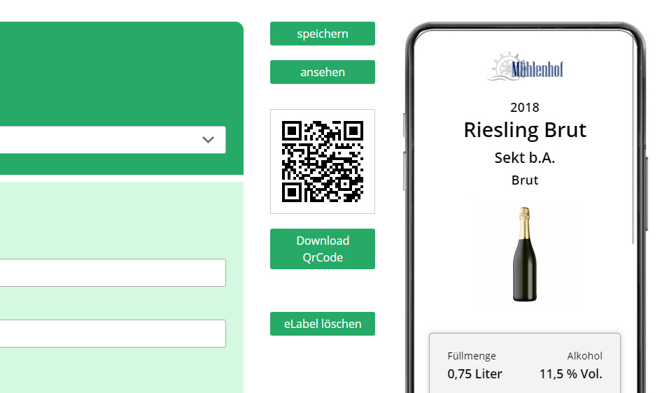 QR-Code für eLabels für Weine, Sekte und Spirituosen