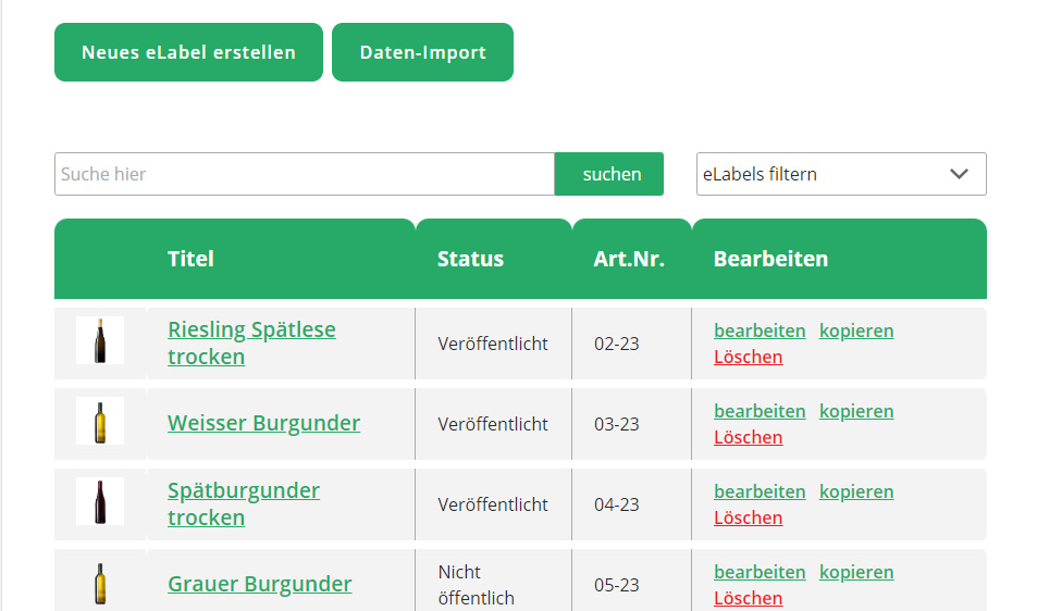 eLabels für Weingüter und Spirituosen-Hersteller